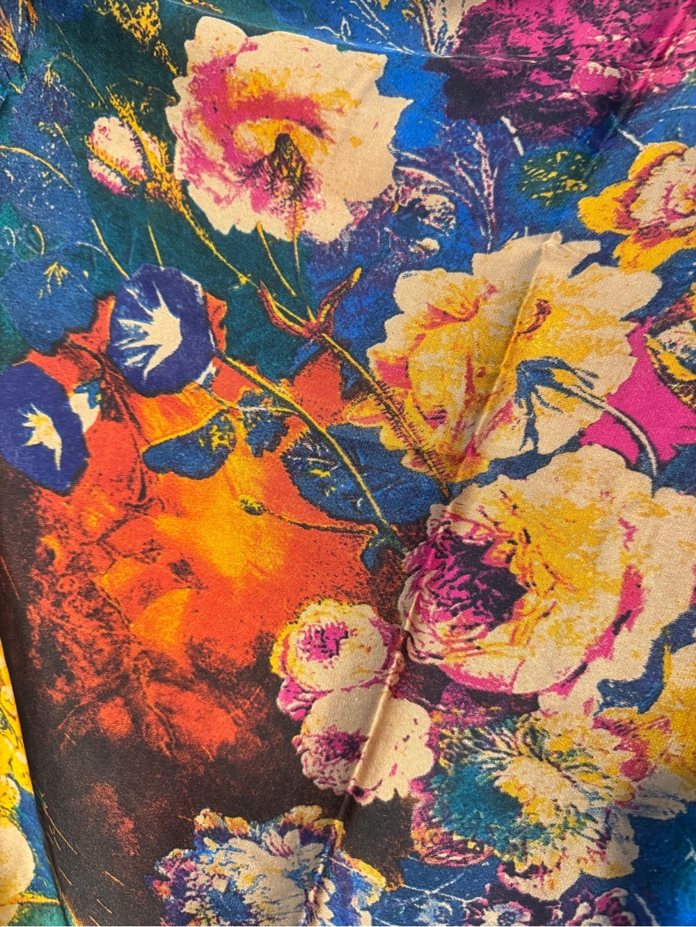 Boutique Silky Scarf Kaftan Tunic Dress Vibrant Floral Jewel Tone OSFM Boho - Picture 6 of 11